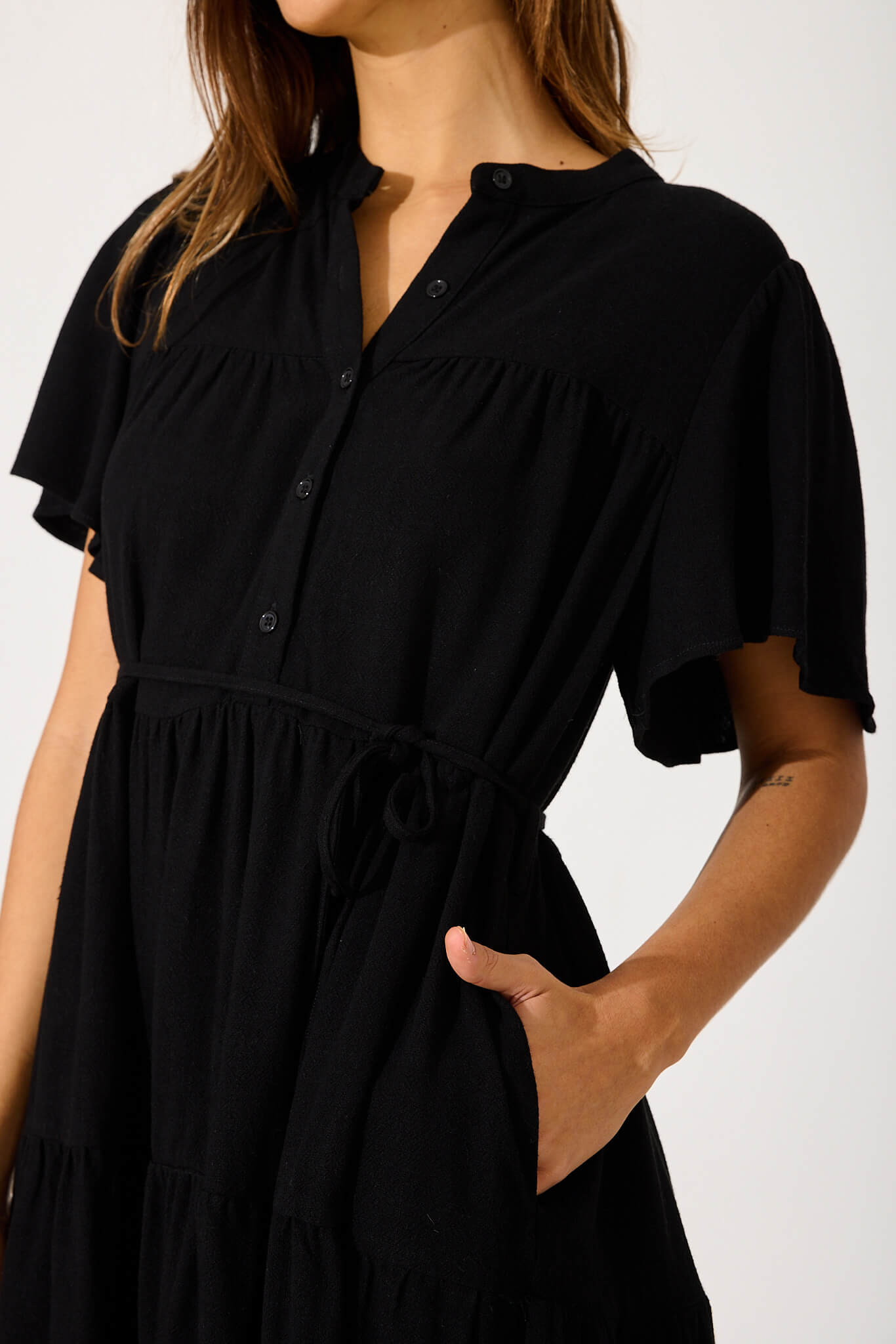Black Linen Blend Rosemary Dress