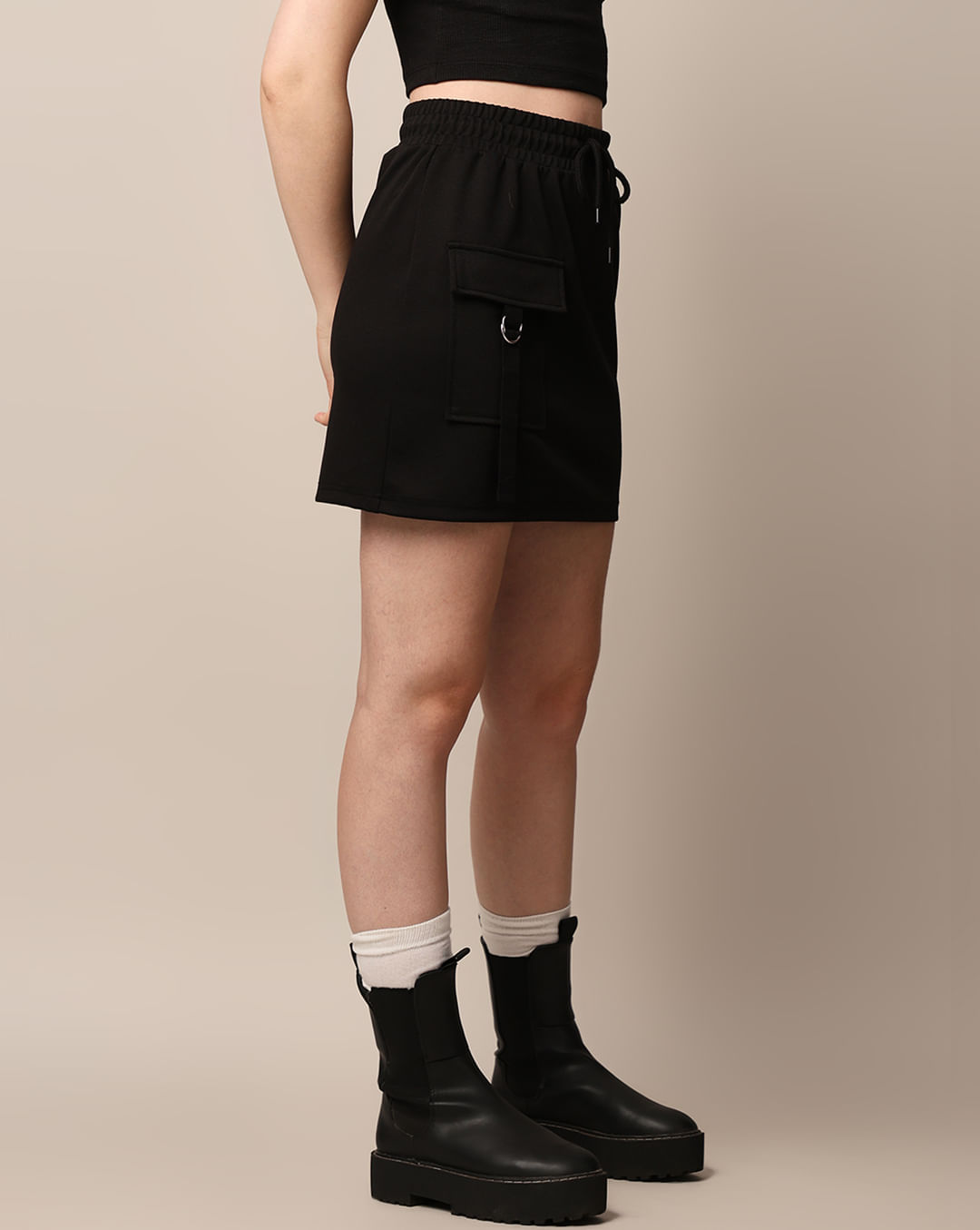 Fashionable Black Co-Ord Set with Cargo Skirt