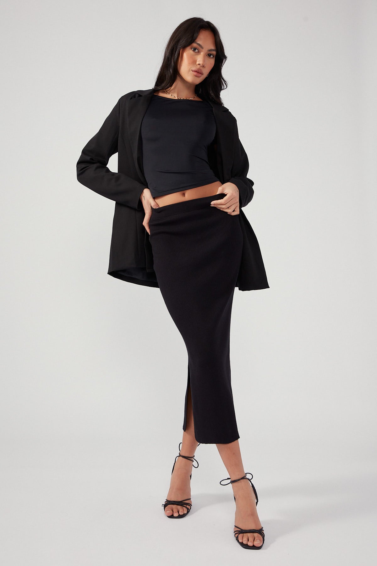 Black Drea Knitted Midi Skirt