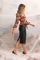 Chic Black Leatherette Midi Skirt