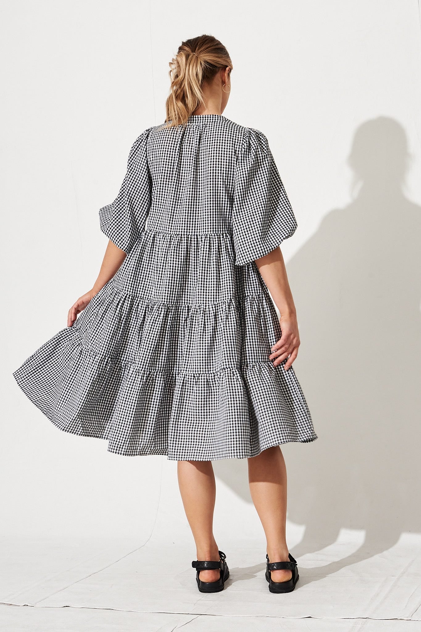 Black & White Gingham Tiered Dress by Kehlana