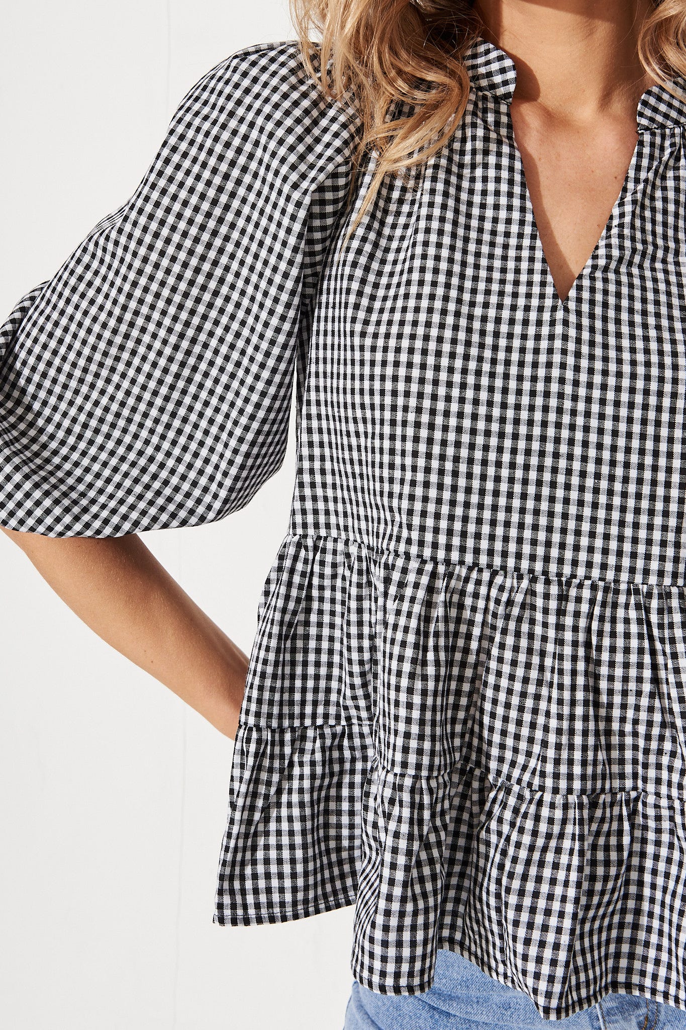 Checkered Cotton Top in Black & White