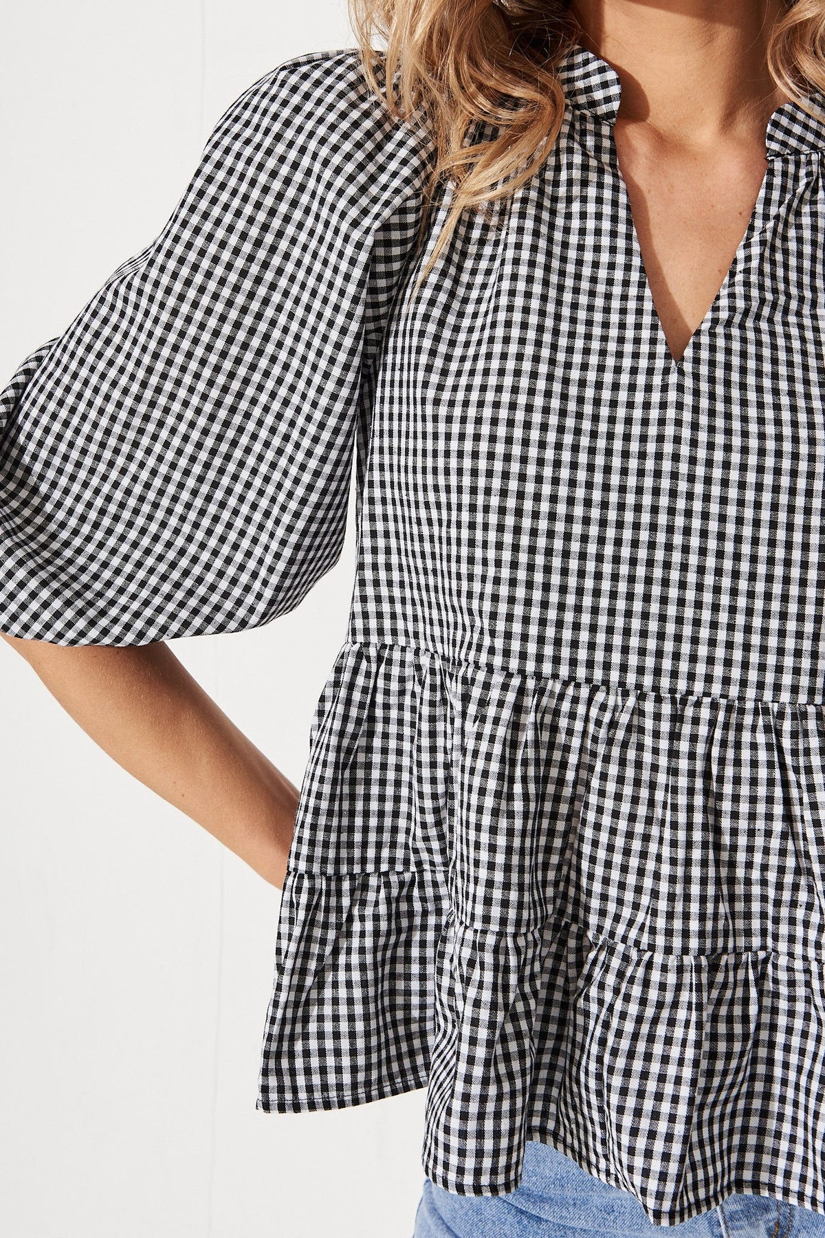 Checkered Cotton Top in Black & White