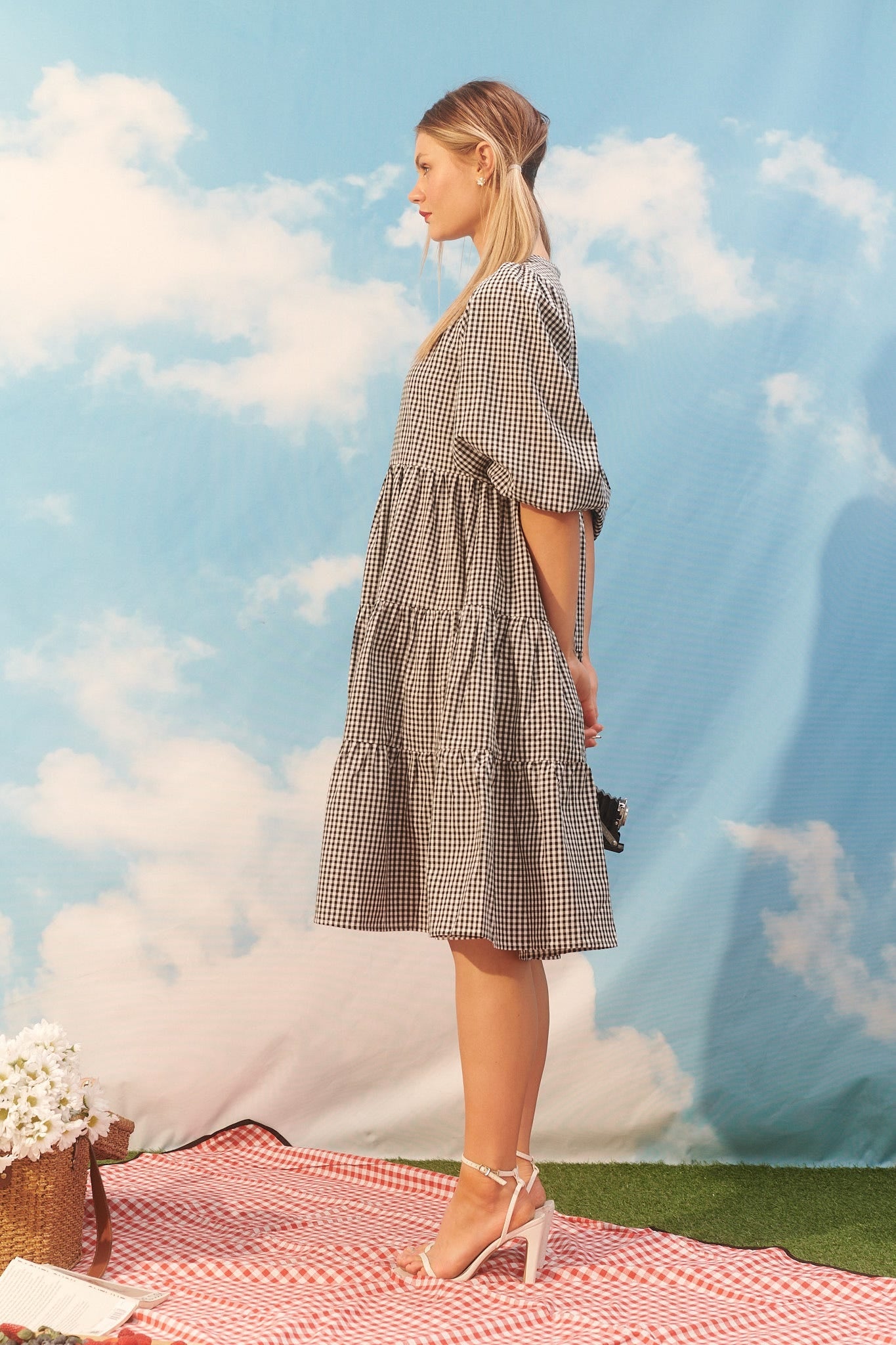 Black & White Gingham Tiered Dress by Kehlana