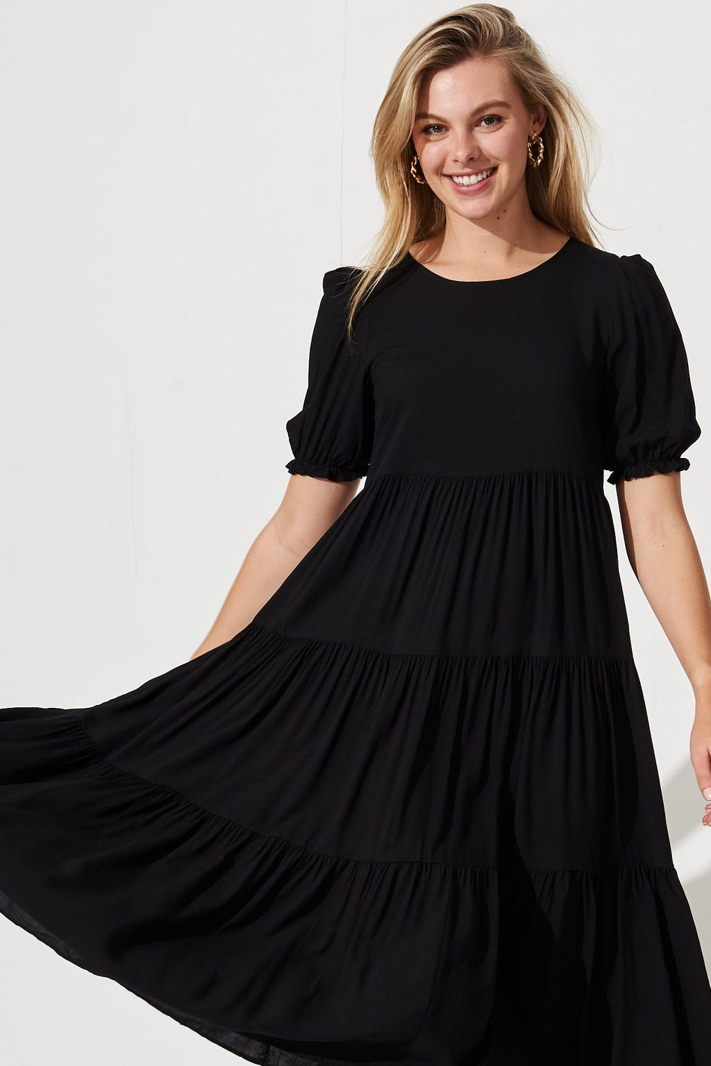 Black Midi Smock Dress - Nevi