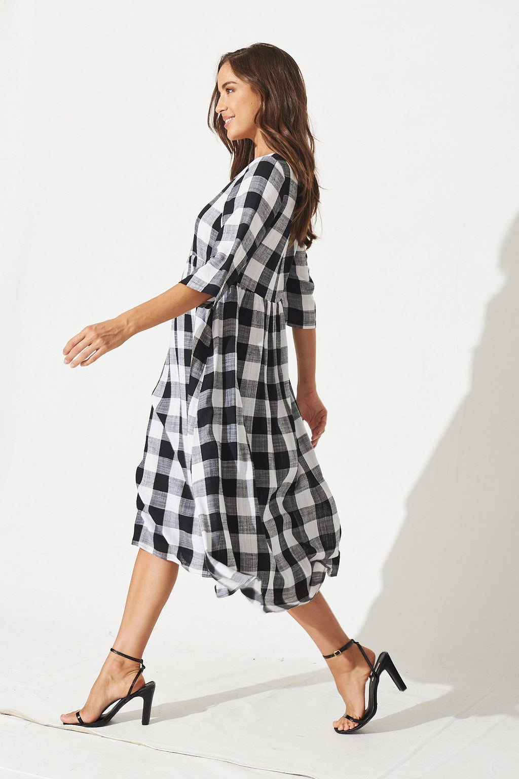 Black & White Gingham Midi Smock Dress by Zara
