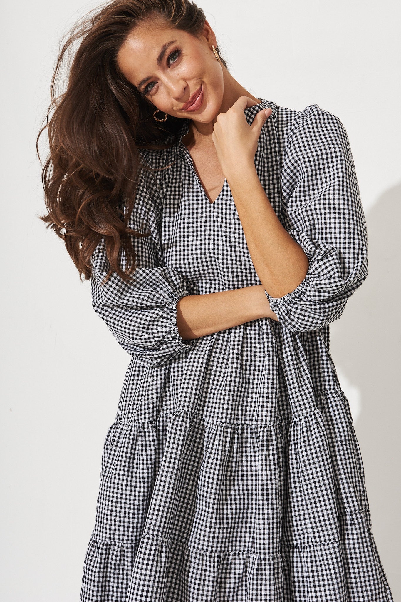 Black & White Gingham Tiered Dress by Kehlana