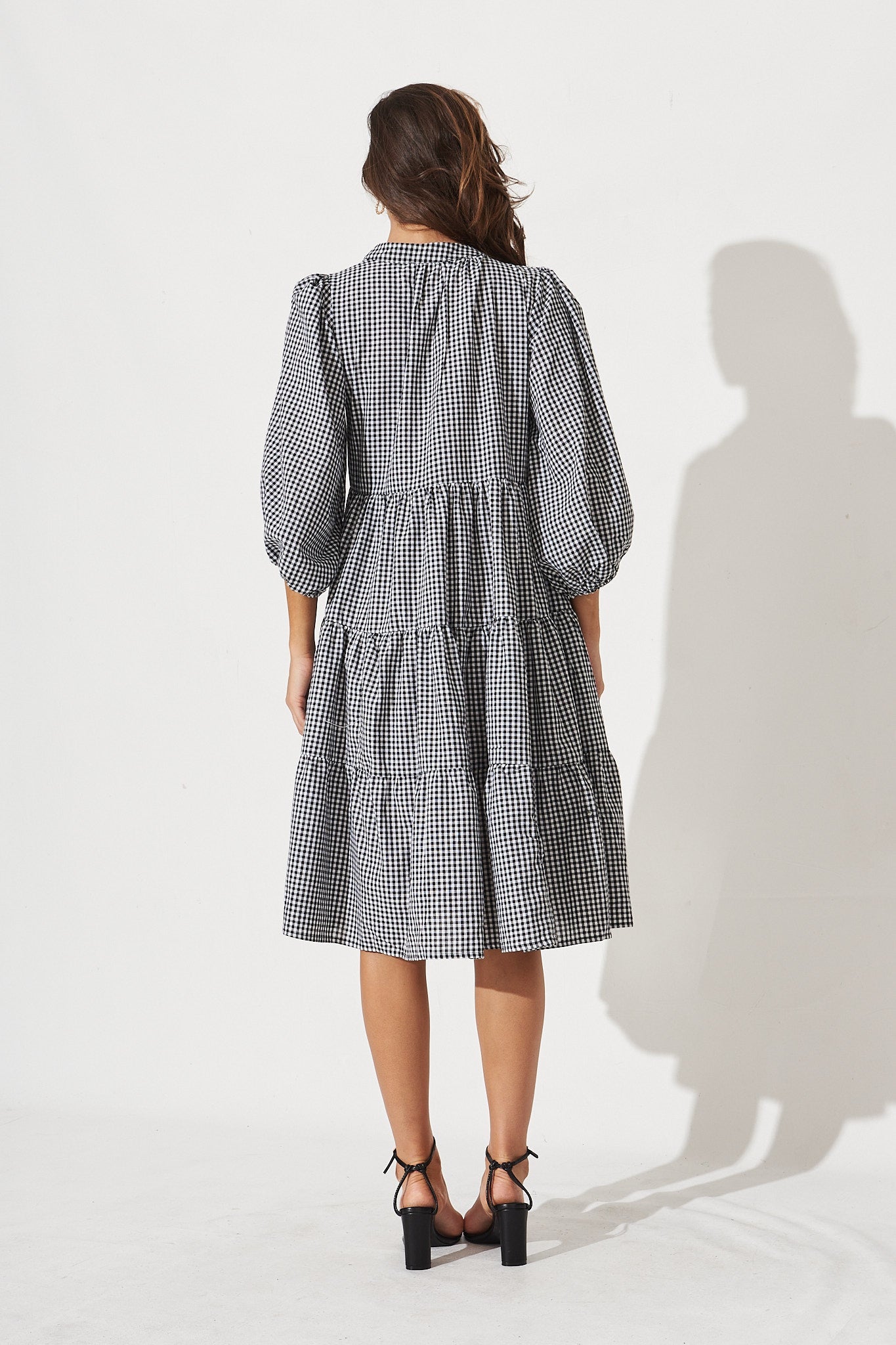 Black & White Gingham Tiered Dress by Kehlana