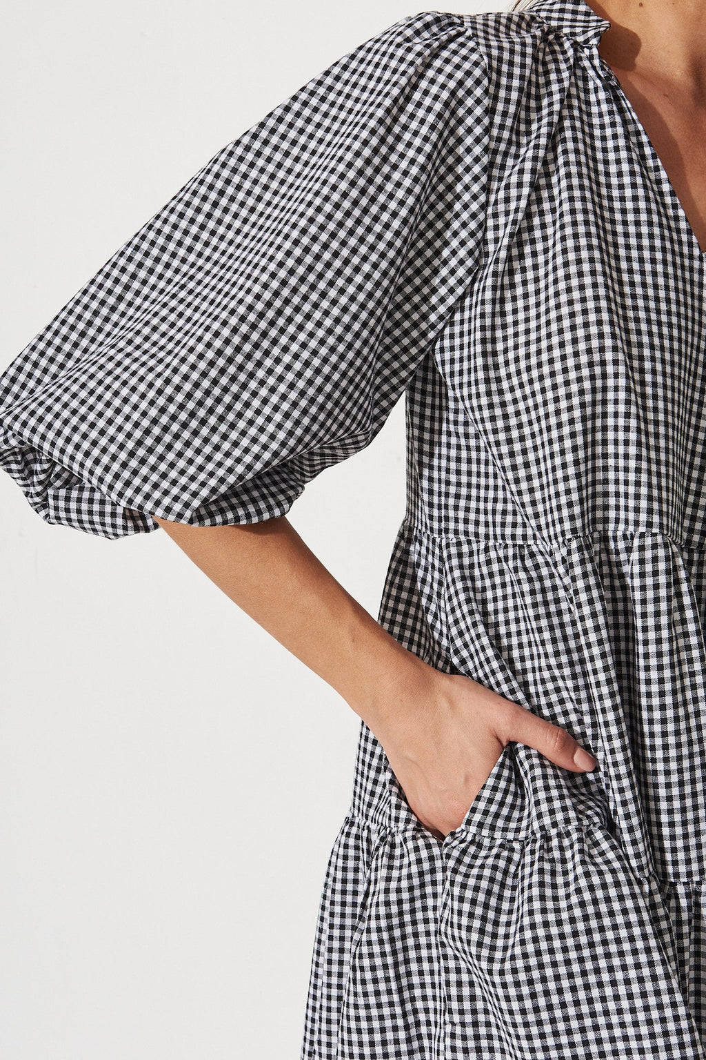 Black & White Gingham Tiered Dress by Kehlana