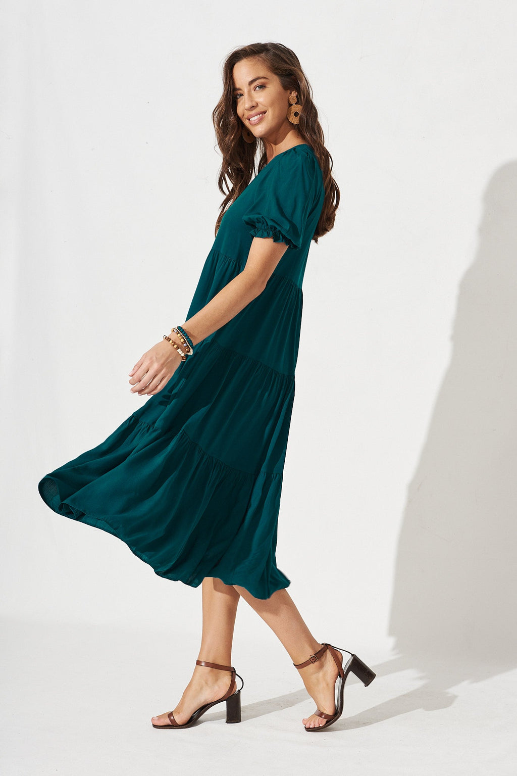 Teal Tiered Midi Dress - Stylish and Elegant