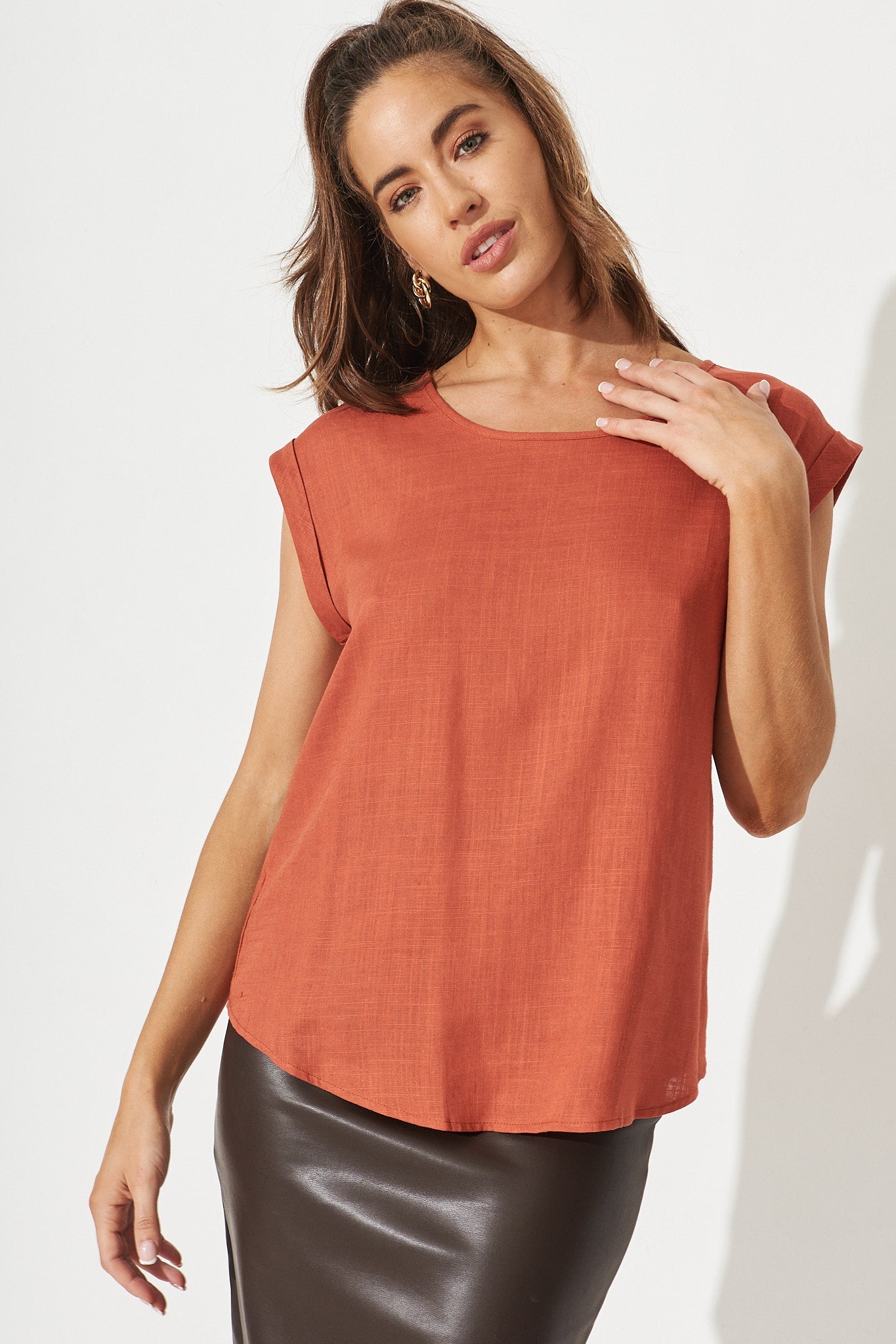 Rust Linen Blend Top