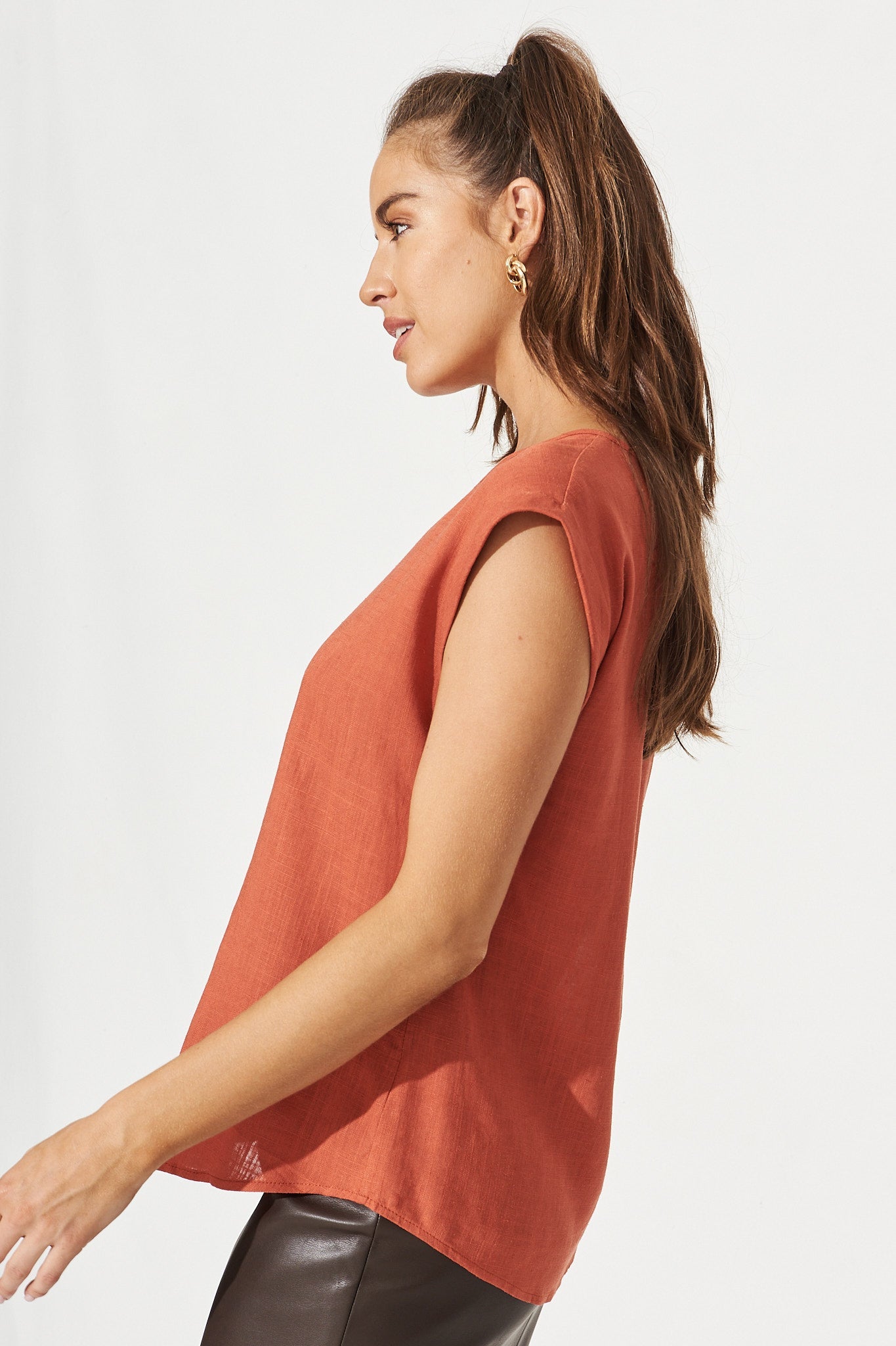 Rust Linen Blend Top