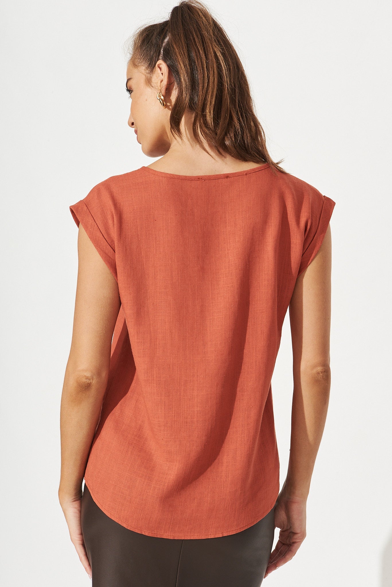Rust Linen Blend Top