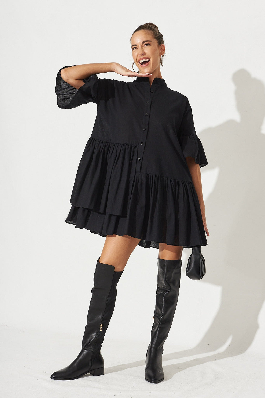 Black Cotton Blend Smock Dress - Blaire Style