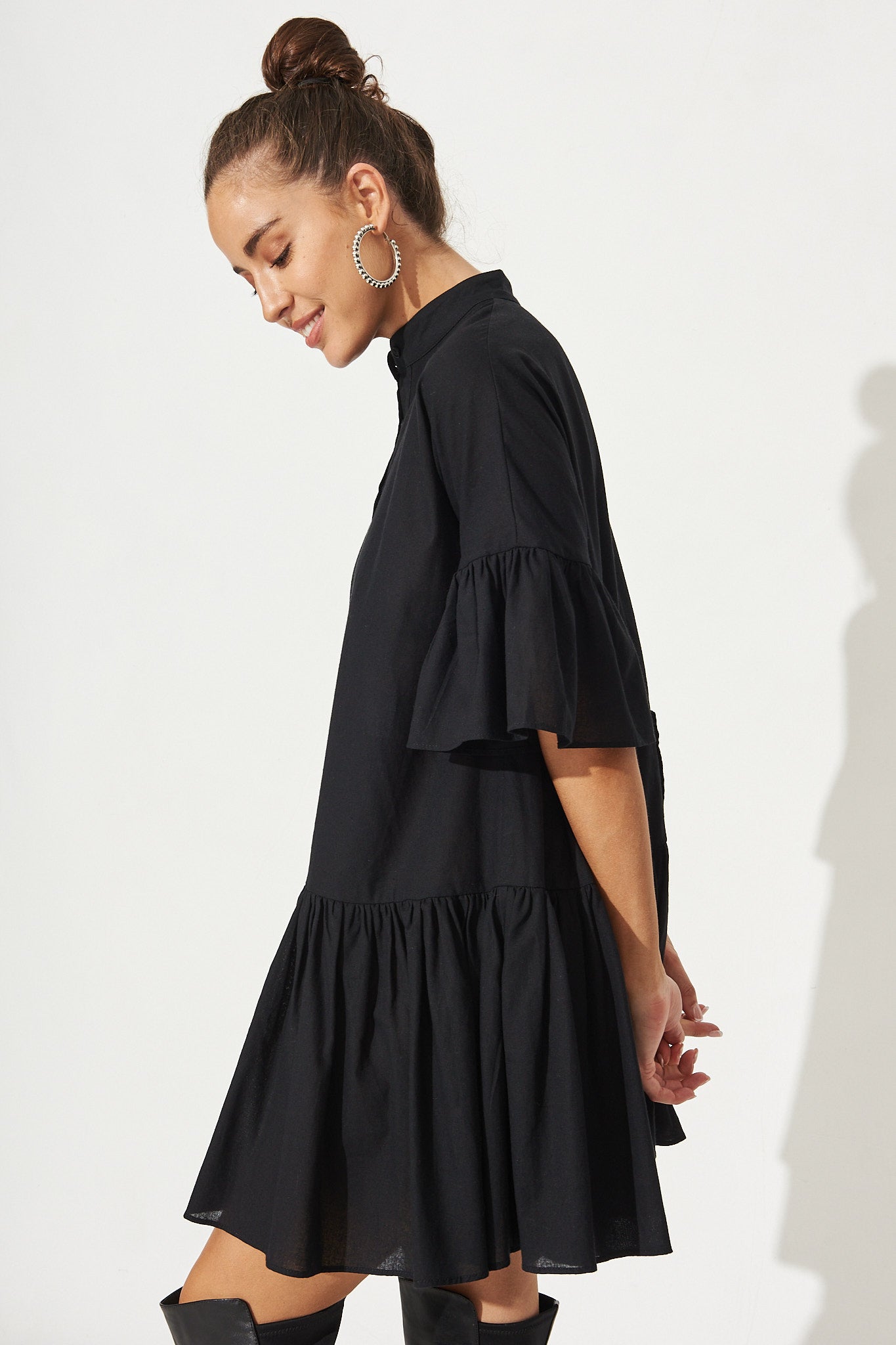 Black Cotton Blend Smock Dress - Blaire Style