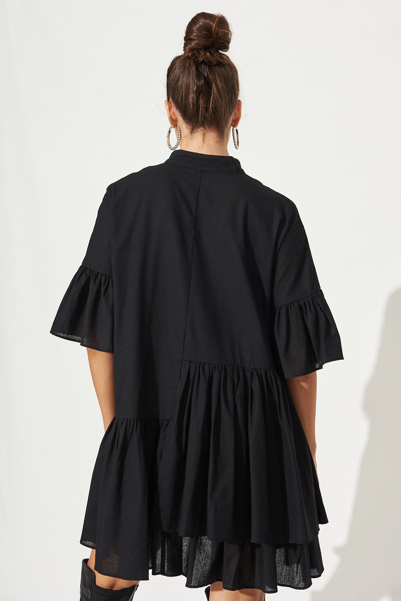 Black Cotton Blend Smock Dress - Blaire Style
