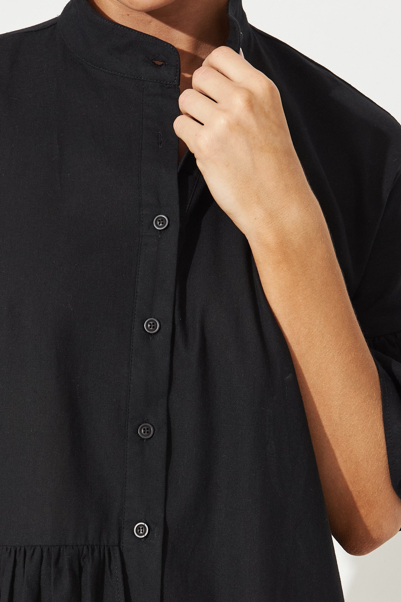 Black Cotton Blend Smock Dress - Blaire Style