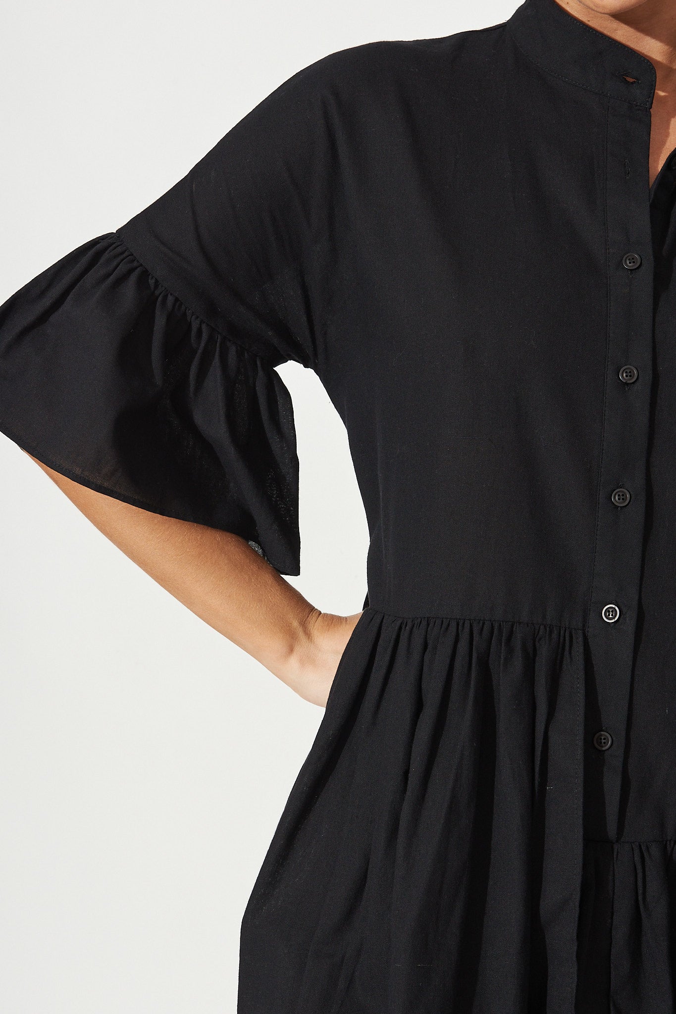 Black Cotton Blend Smock Dress - Blaire Style