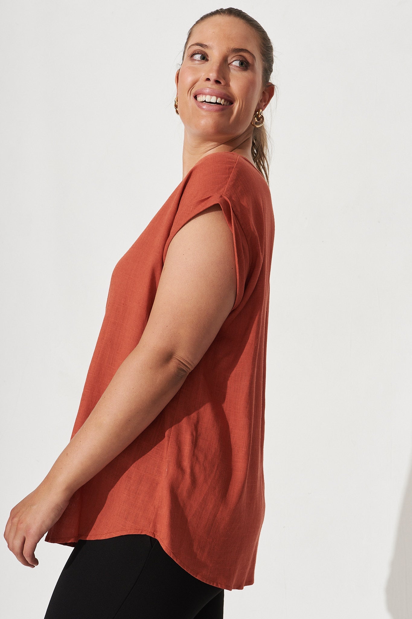 Rust Linen Blend Top