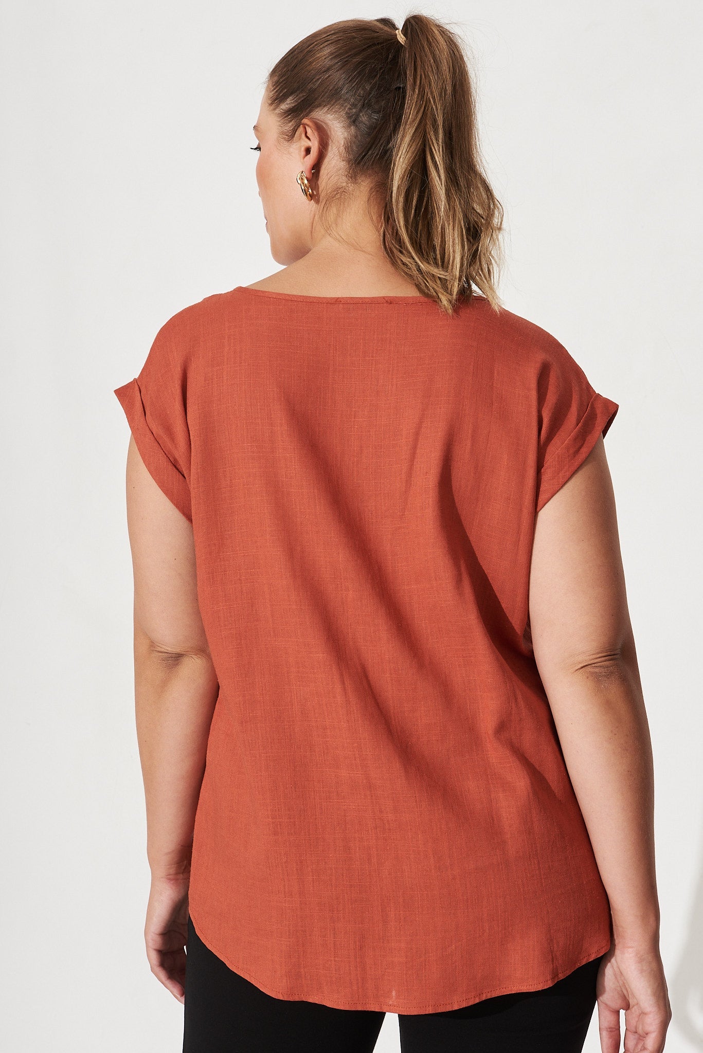 Rust Linen Blend Top