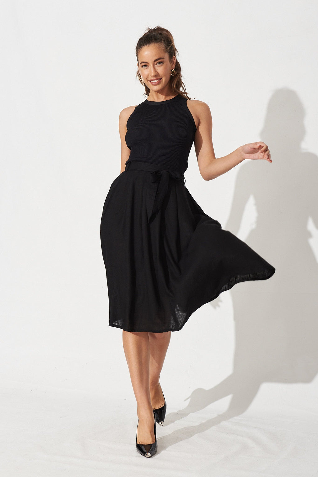 Bailey Black Linen Midi Skirt