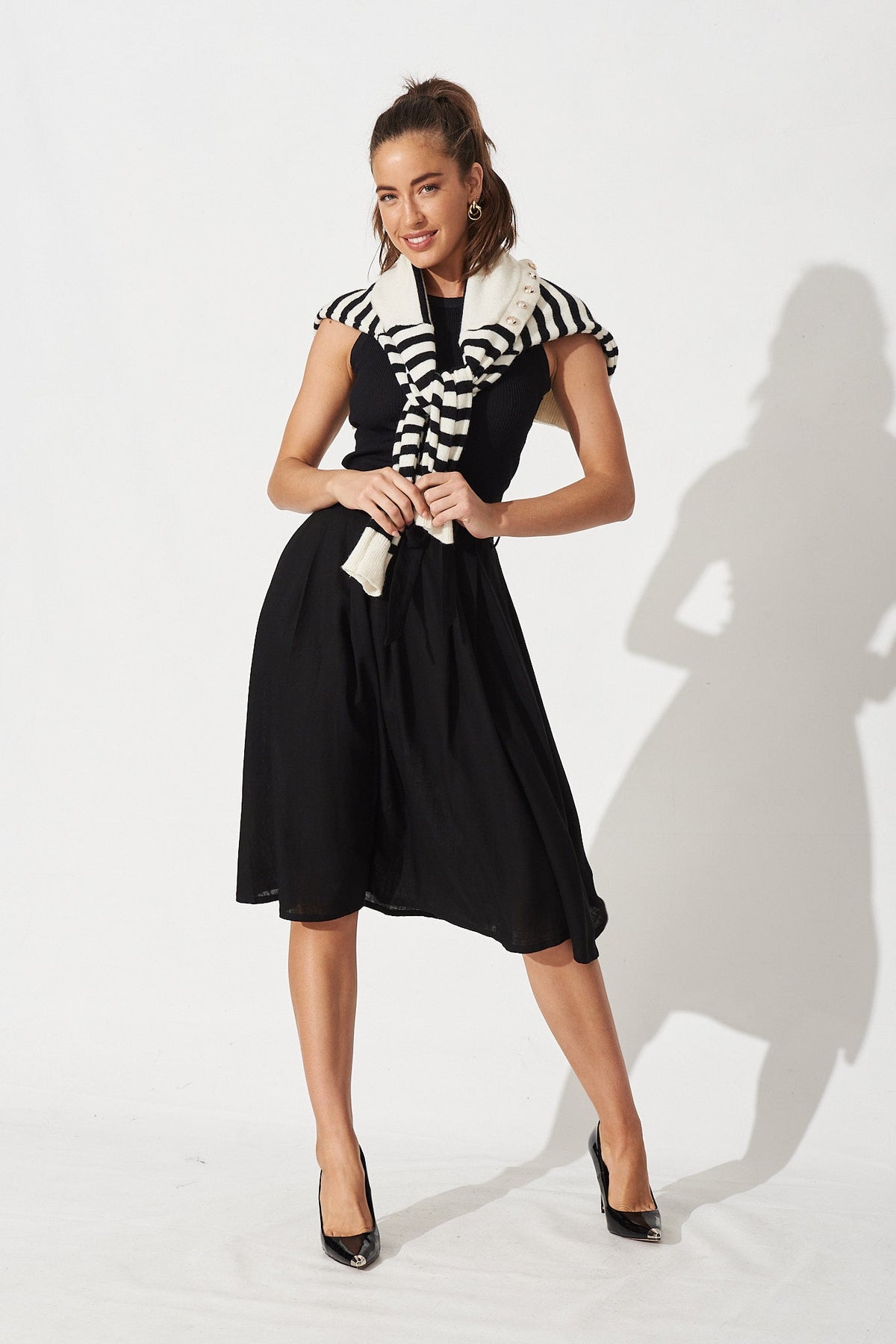 Bailey Black Linen Midi Skirt