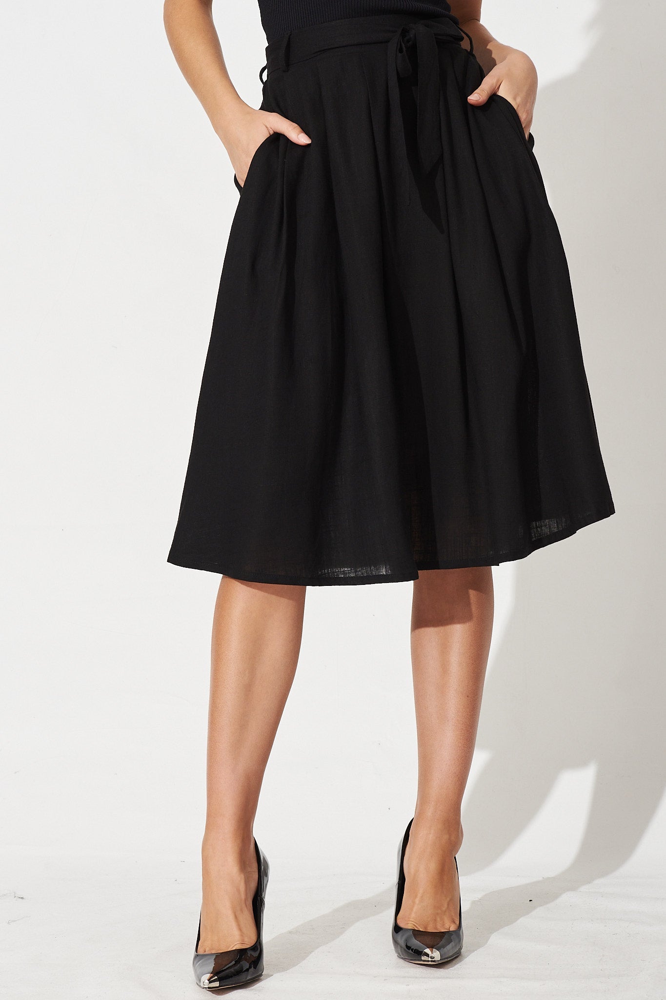 Bailey Black Linen Midi Skirt