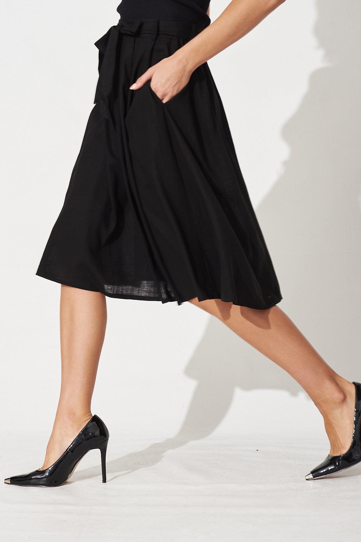Bailey Black Linen Midi Skirt