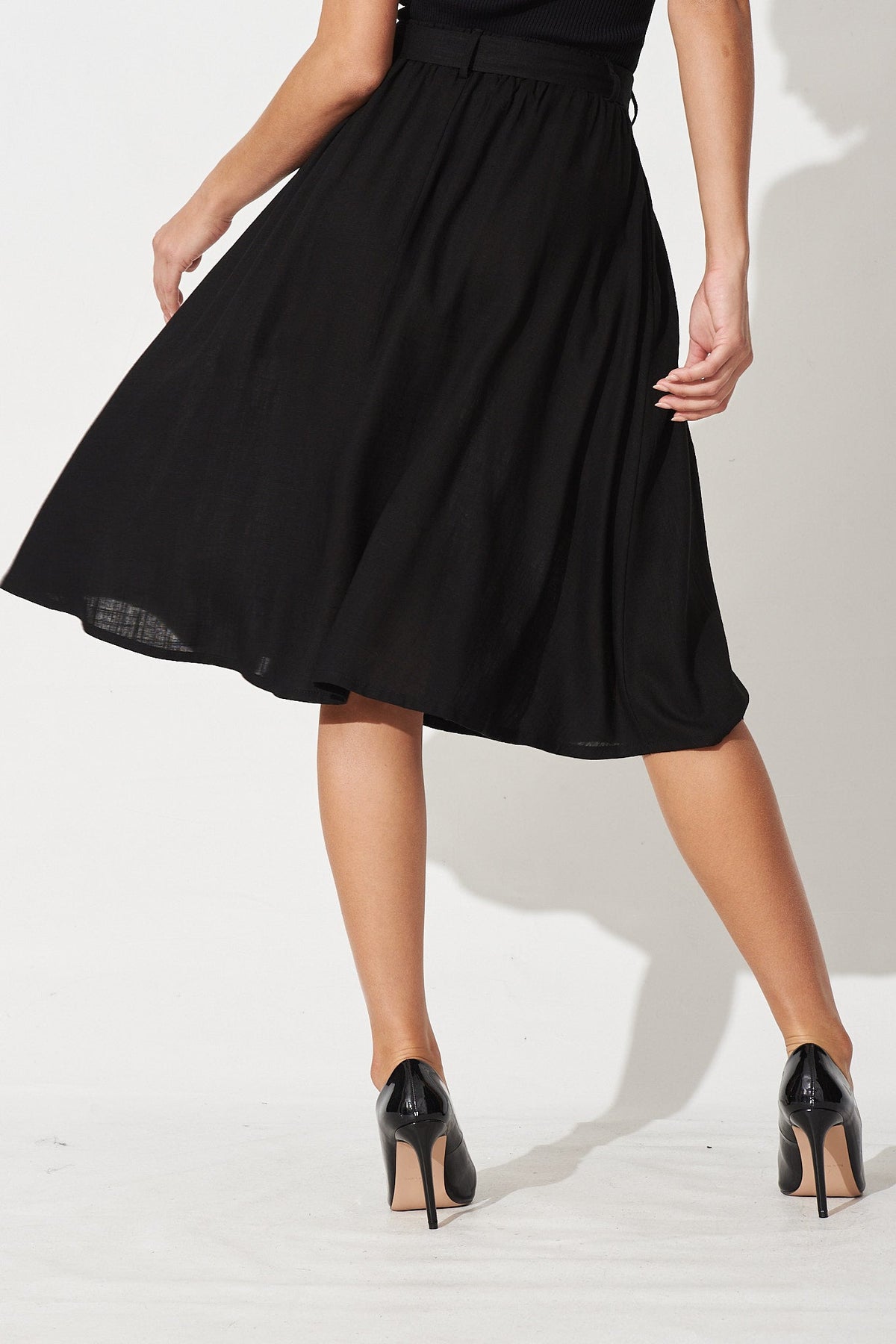 Bailey Black Linen Midi Skirt