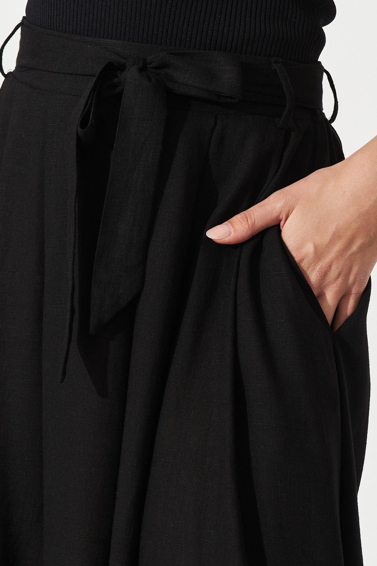 Bailey Black Linen Midi Skirt