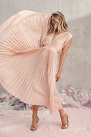 Blush Satin Pleated Midi Dress