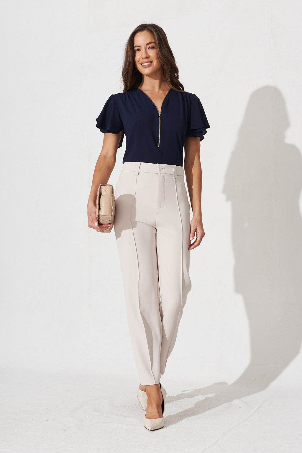 Navy Zipper Blouse by Viviana