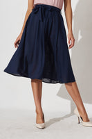 Navy Linen Bailey Midi Skirt
