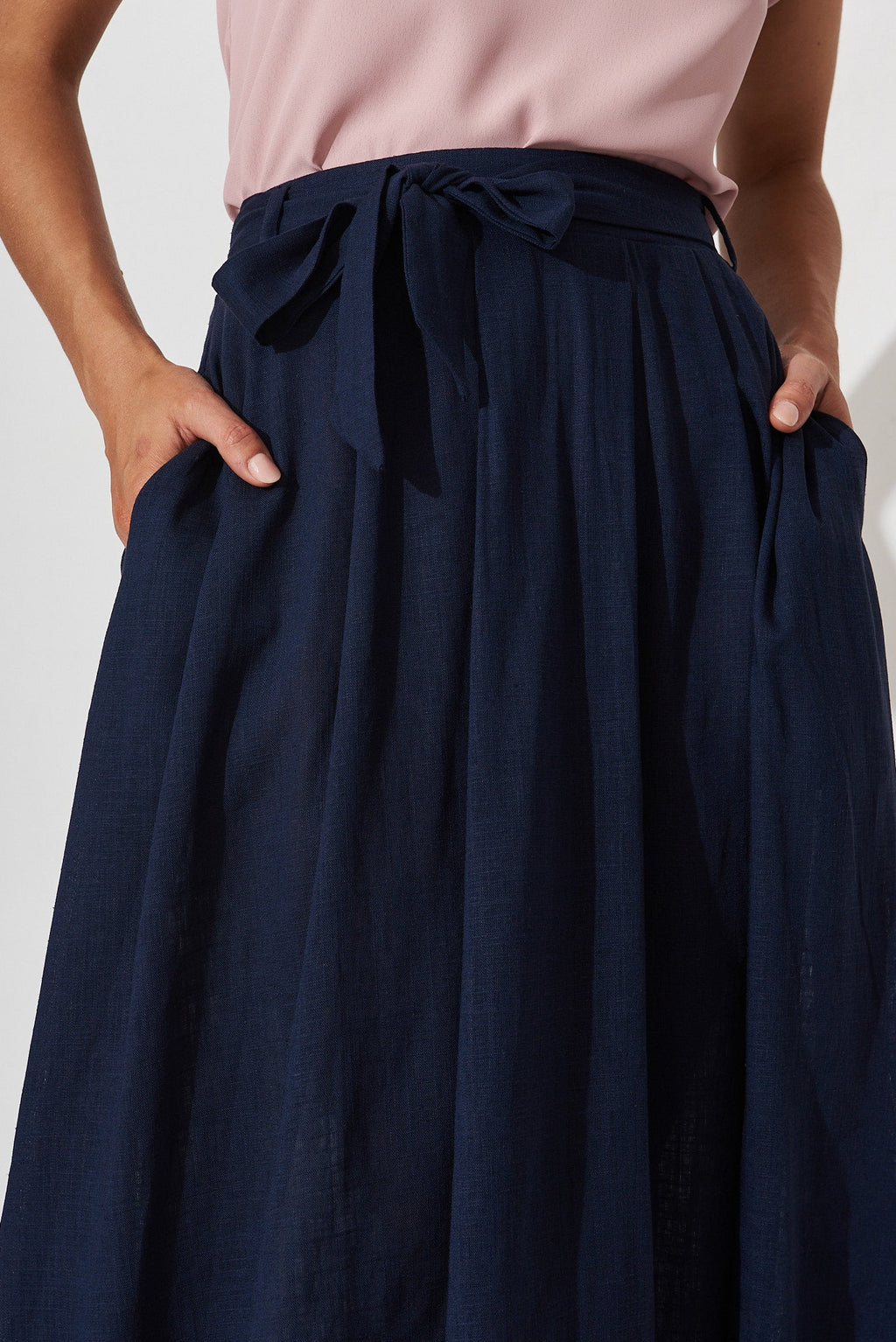 Navy Linen Bailey Midi Skirt