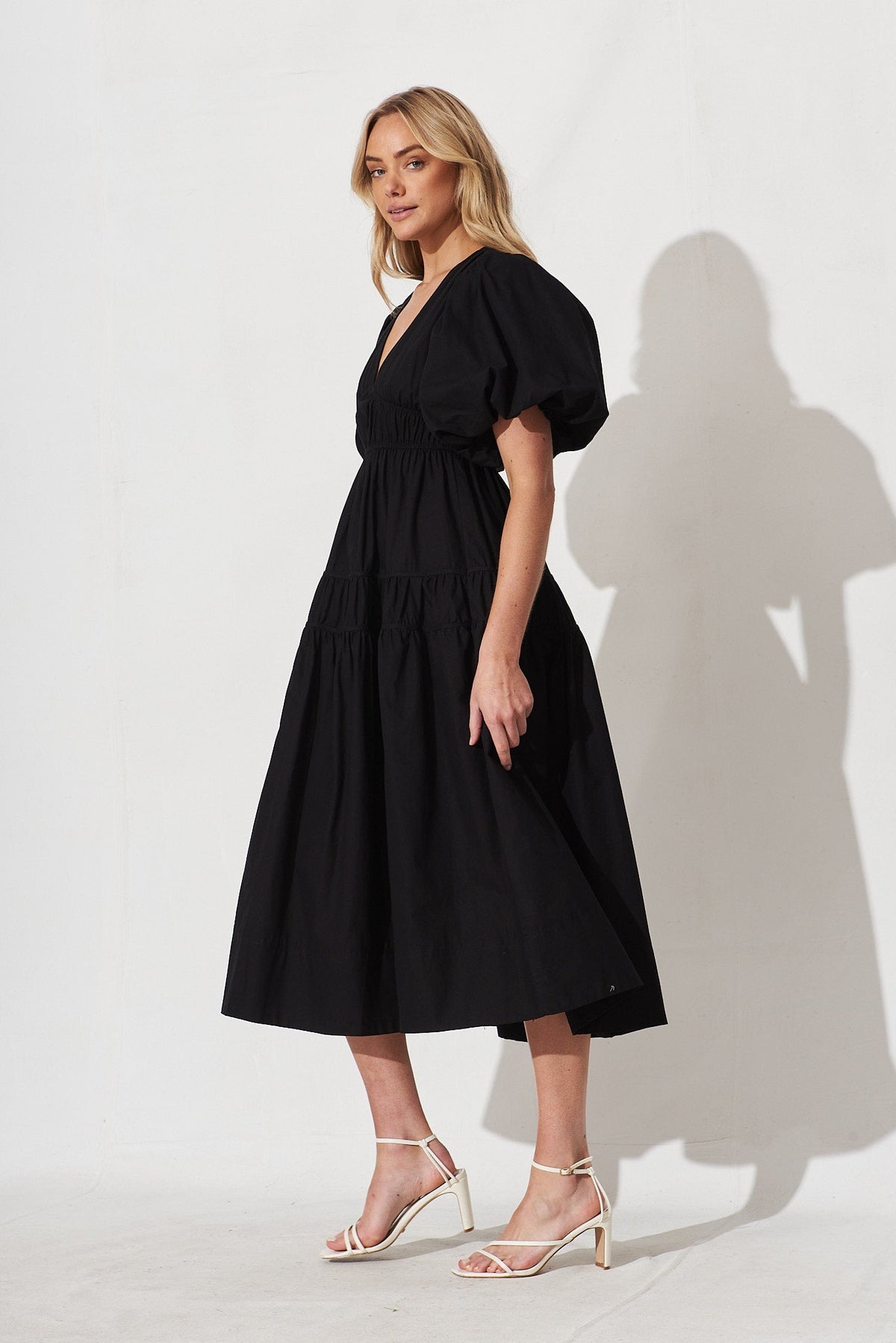 Black Cotton Midi Dress - Amalie