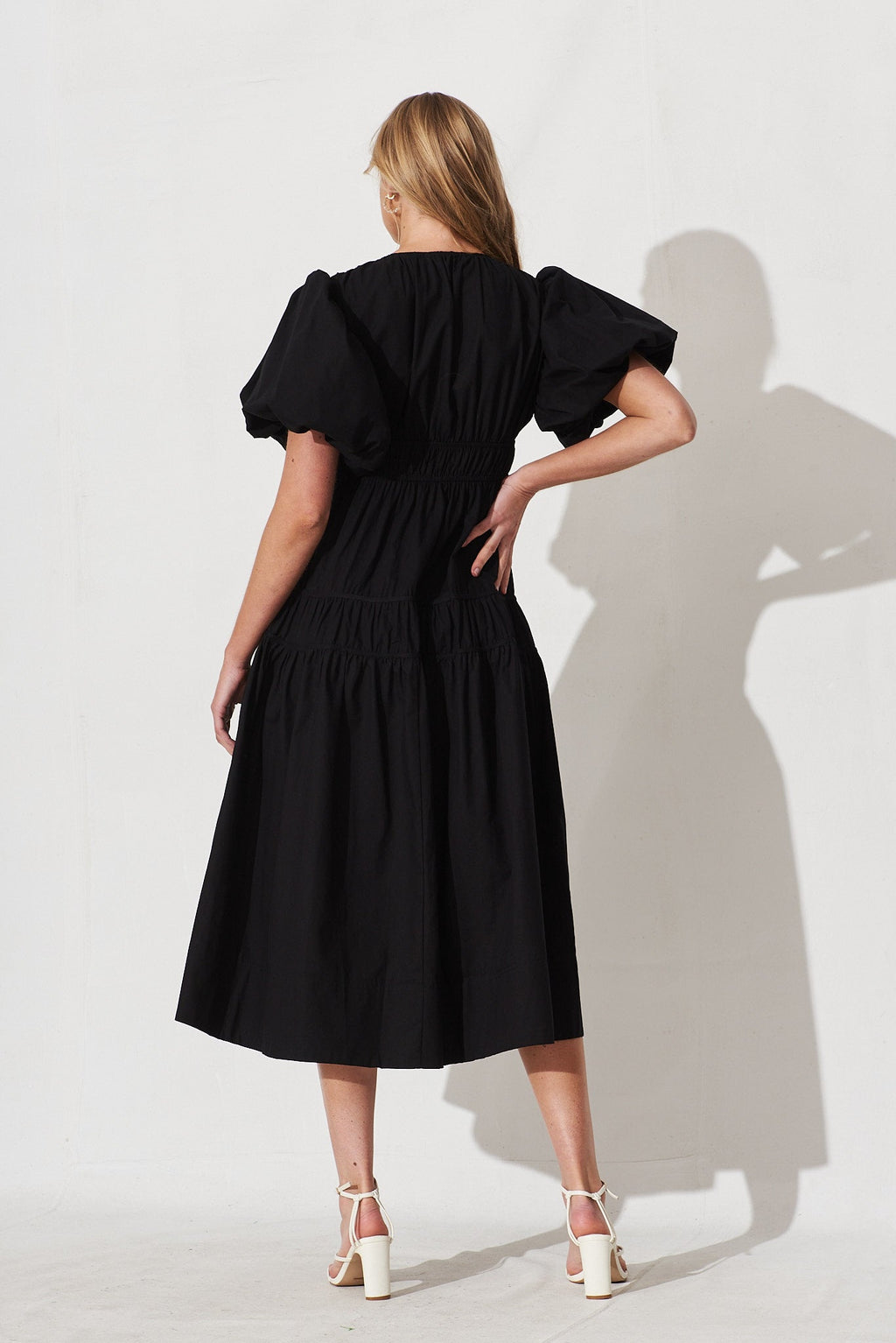 Black Cotton Midi Dress - Amalie