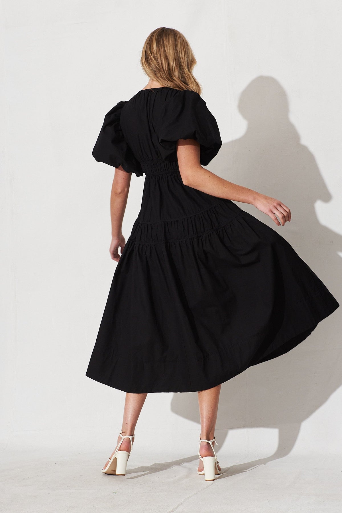 Black Cotton Midi Dress - Amalie