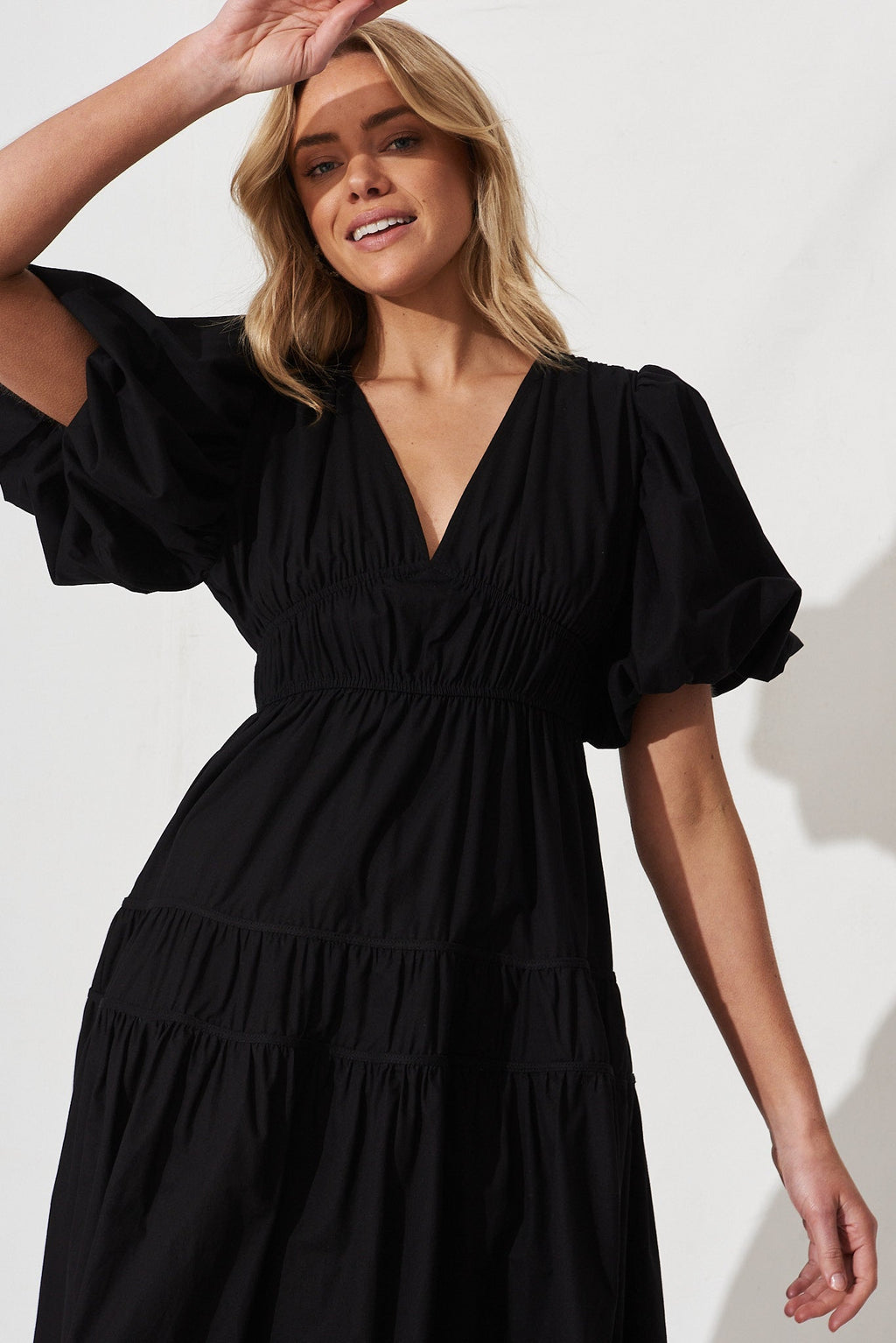 Black Cotton Midi Dress - Amalie