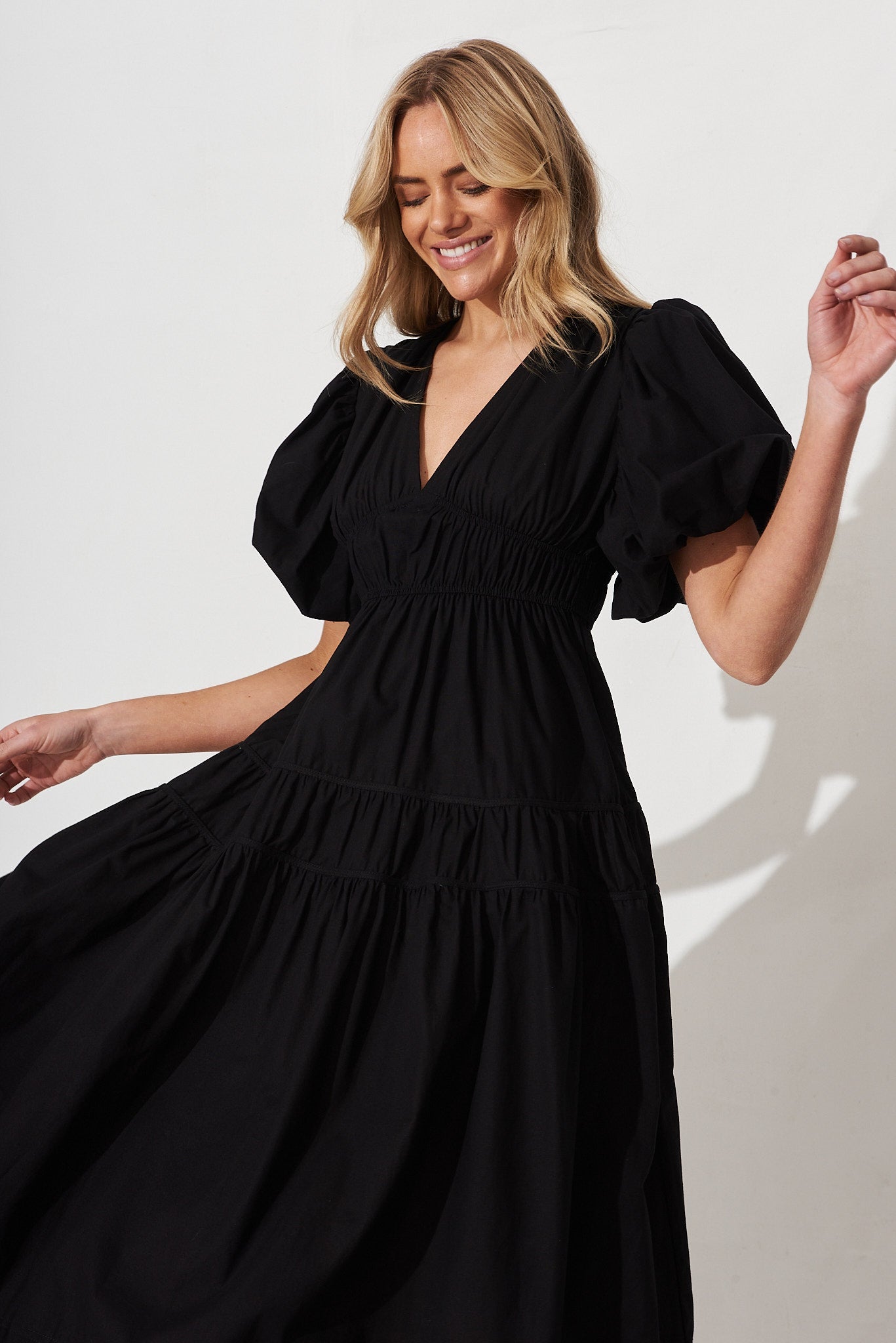 Black Cotton Midi Dress - Amalie