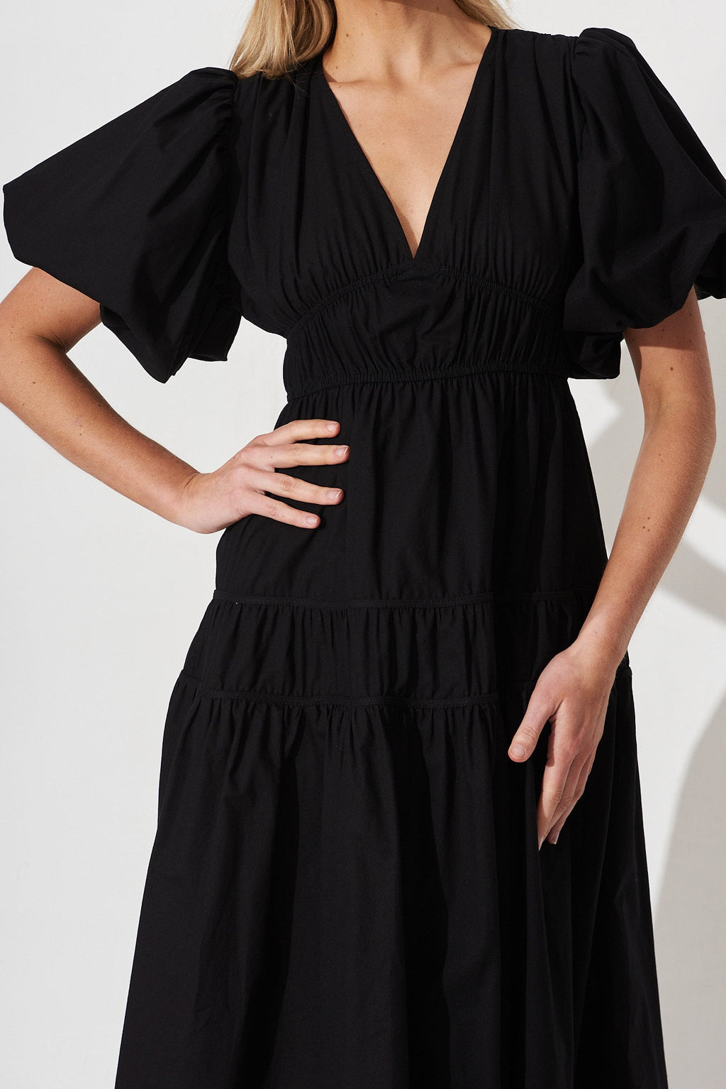 Black Cotton Midi Dress - Amalie