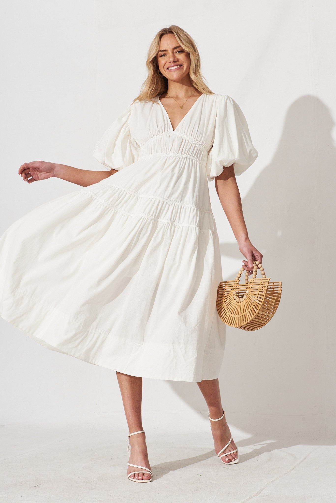White Cotton Midi Dress - Amalie