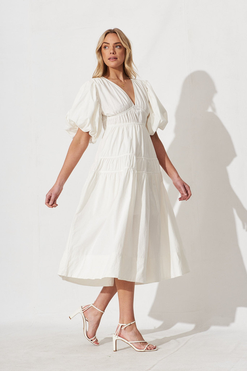 White Cotton Midi Dress - Amalie