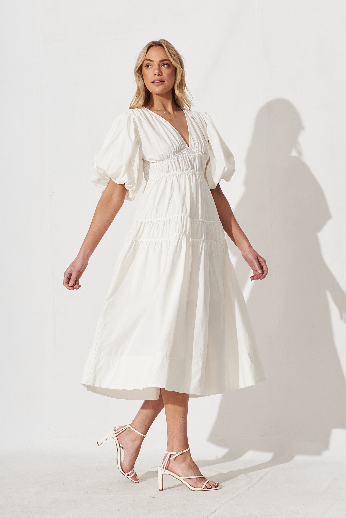 White Cotton Midi Dress - Amalie