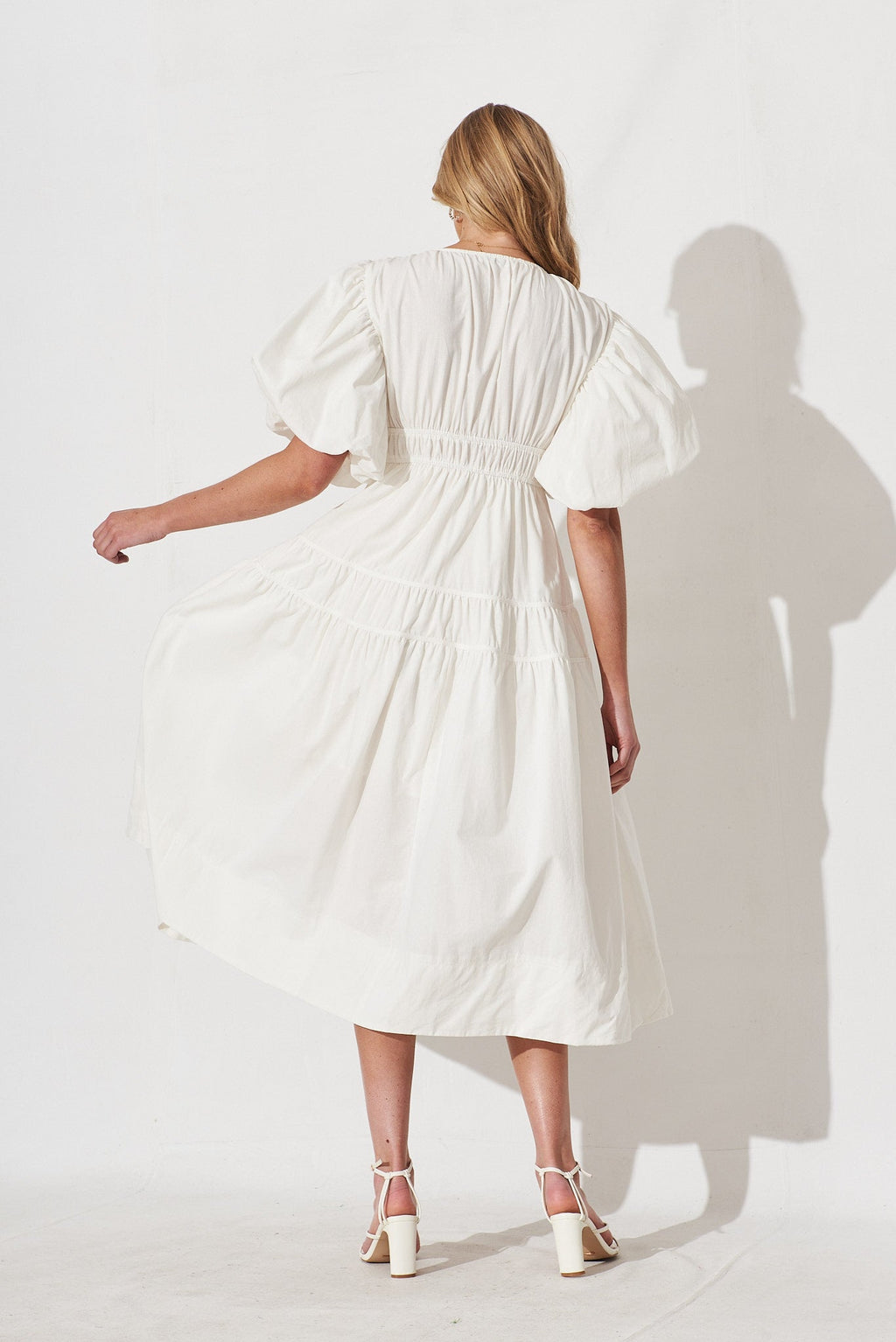White Cotton Midi Dress - Amalie