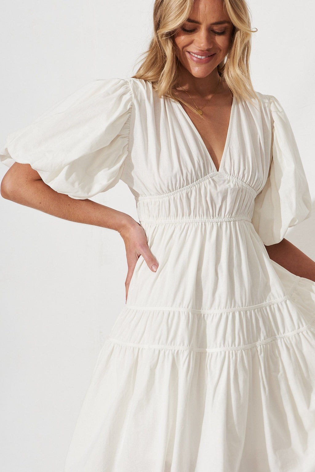White Cotton Midi Dress - Amalie