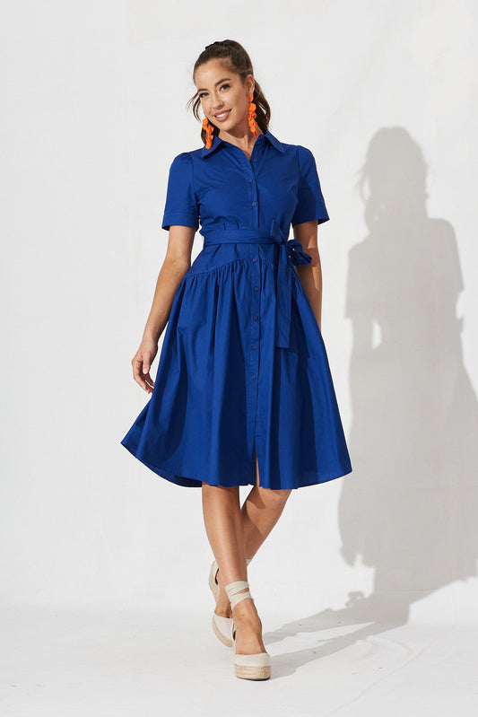 Royal Blue Midi Shirt Dress by Annmarie