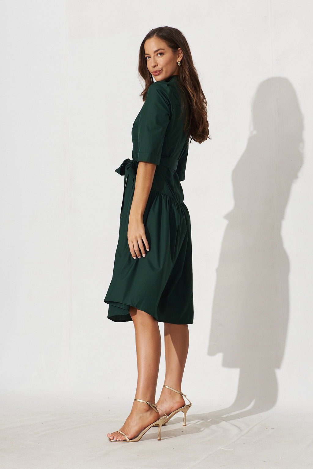 Emerald Cotton Shirt Dress - Marie Midi Style