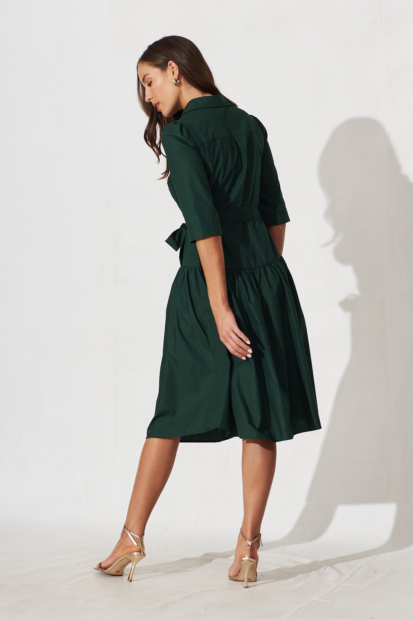 Emerald Cotton Shirt Dress - Marie Midi Style