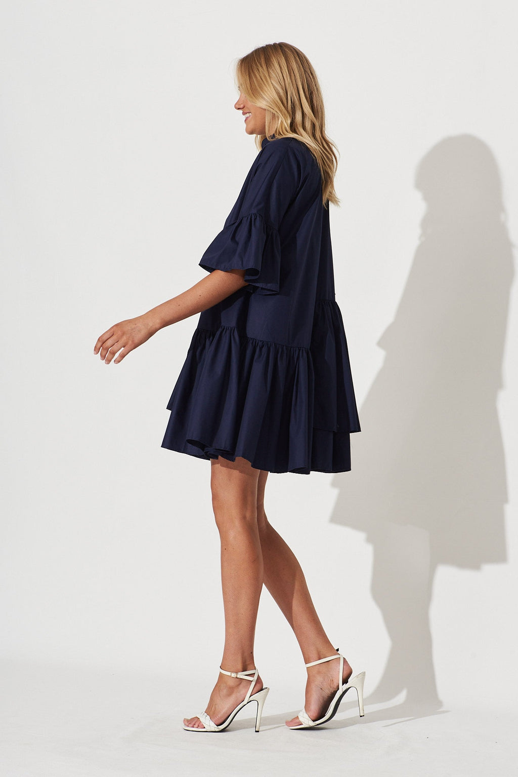 Navy Cotton Blend Smock Dress