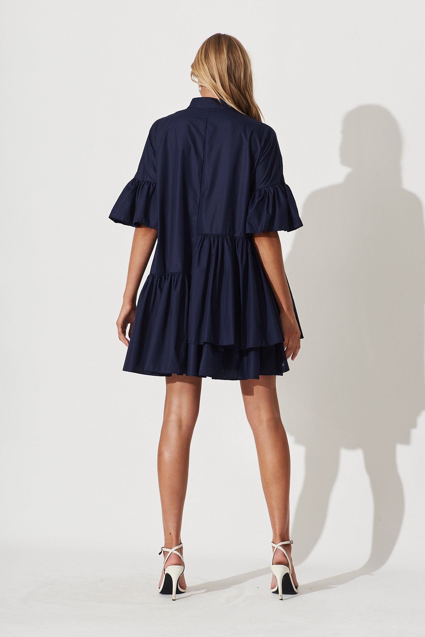Navy Cotton Blend Smock Dress